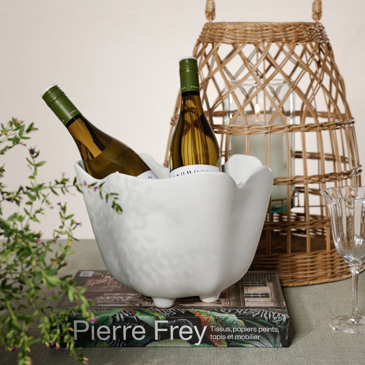 Matte White Ceramic Wine Cooler Ice Bucket Planter