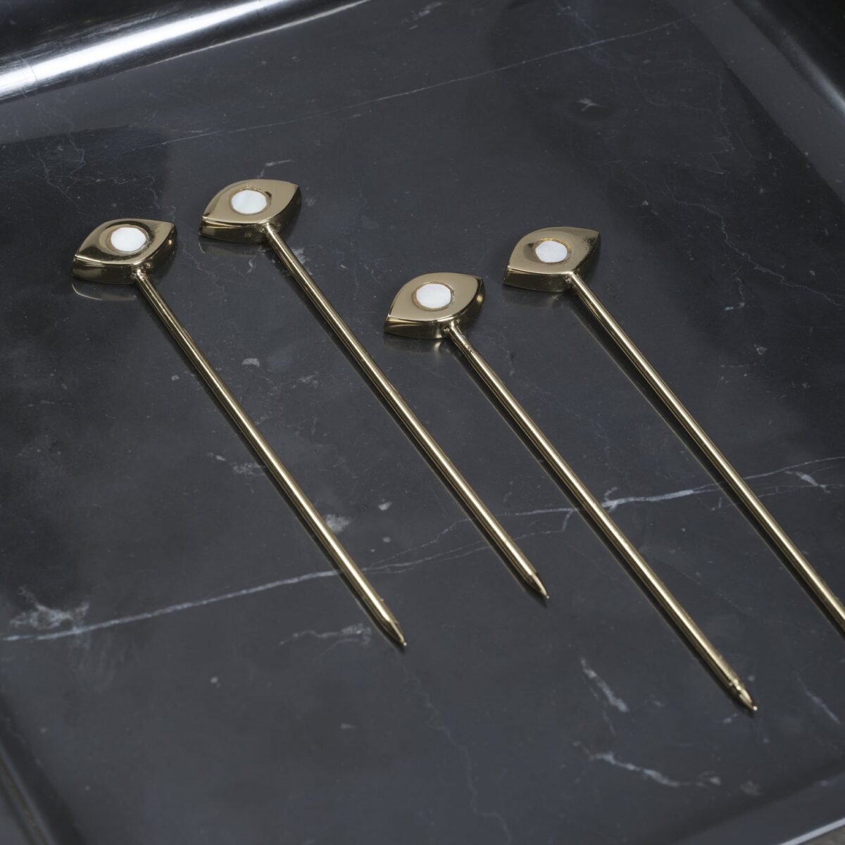 Gold Cocktail Picks with Mother of Pearl Accents Set of 4